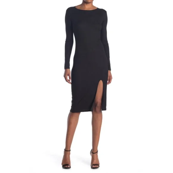 Abound Dresses | Abound Rib Midi Scoop Dress Side Slit Long Sleeve Black | Color: Black | Size: M | Movingmountains's Closet